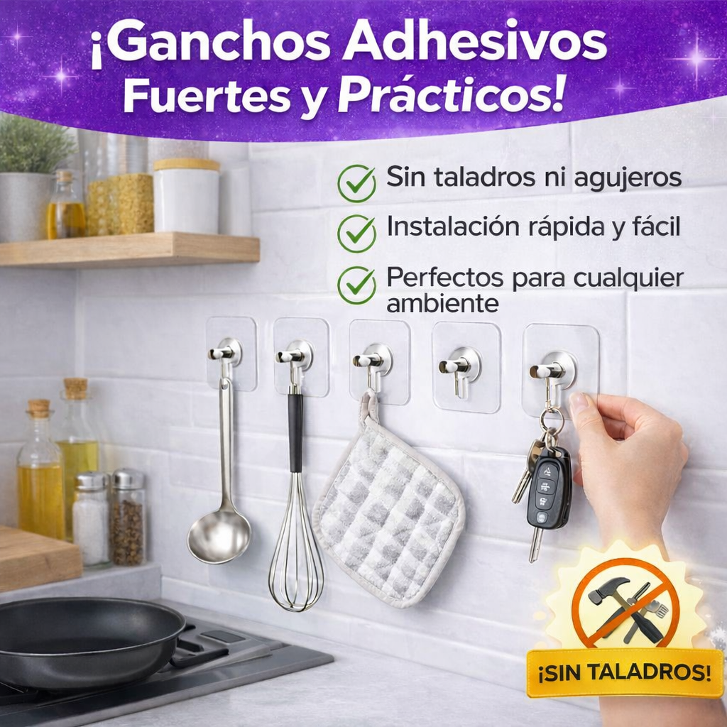 FixWall™ Ganchos Adhesivos x10 unidades Alta Resistencia