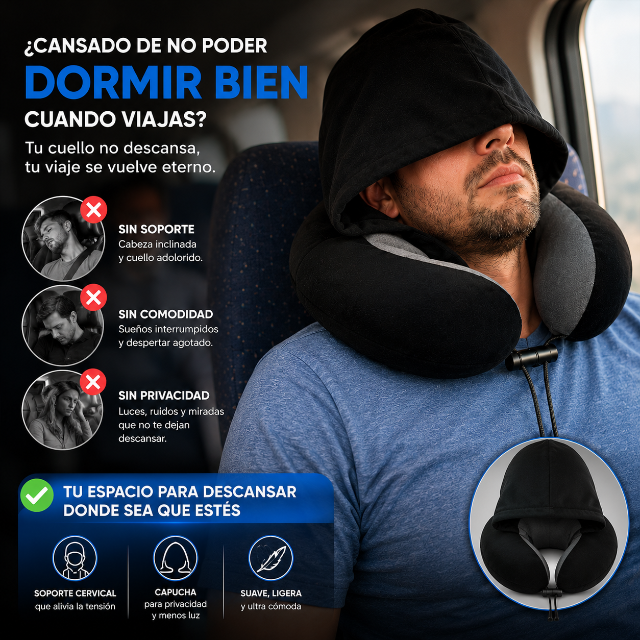 Almohada con capucha para viajes