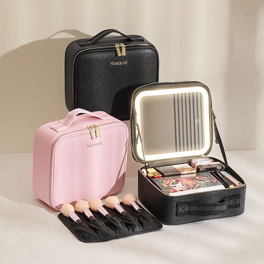 COSMETIQUERA CON ESPEJO Y LUZ LED